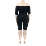 Solid color Casual fashion Plus Size women's clothing Off Shoulder two-piece set