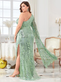 Plus Size Women One Shoulder Slash Shoulder Formal Party Sexy Sequin Evening Dress