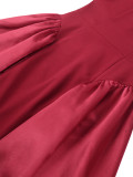 Round Neck Elegant Party Evening Dress Patchwork Fashion Puff Sleeve Party Dress