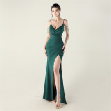 Women strap beaded chain Formal Party evening dress
