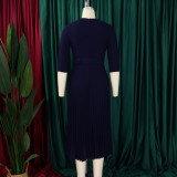 Autumn and winter women's clothing ol fashion Turndown Collar pleated Slim Waist Plus Size African dress