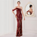 Summer Sequin One Shoulder Slit Long Evening Dress