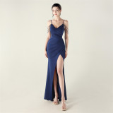 Women strap beaded chain Formal Party evening dress