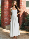 Chic Slim Waist sleeveless women's solid color long dress