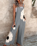 Women Summer Print Retro Sleeveless Jumpsuit