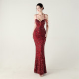 Women crystal diamond sequin embroidery Formal Party evening dress