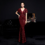 Summer sequin V-Neck mermaid long evening dress