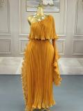 Plus Size Women African Elegant Long Sleeve Pleated Dress