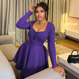 Summer Plus Size Women's Sexy Slim Waist Long Sleeve Dress