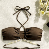 Plain Ribbed Shell Decoration Two Pieces Swimsuits bikinis