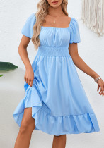 Summer solid color square neck Ruffled A-line dress for women Summer solid color square neck Ruffled A-line dress for women