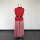 Plus Size Women African Pleated Top and Wide Leg Pants Two-piece Set