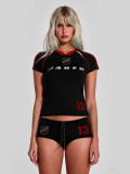 Women Sports Retro Letter Print Short Sleeve Top and Shorts Two-piece Set