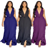Sexy Chic Ruffle High Waist Hollow Strap Plus Size Dress