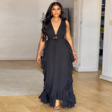 Sexy Chic Ruffle High Waist Hollow Strap Plus Size Dress