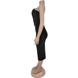 Fashion women's sexy Strapless button decoration dress