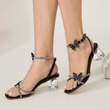 Women Rhinestone Bowknot Open Toe Thick Formal Party Sandals