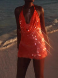 Sexy women'slow-cut hollow Strap Low Back sequined slim dress
