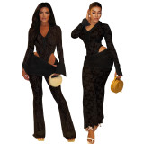 Women's sexy See-Through lace bodysuit pants two-piece set