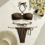 Plain Ribbed Shell Decoration Two Pieces Swimsuits bikinis