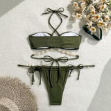 Plain Ribbed Shell Decoration Two Pieces Swimsuits bikinis