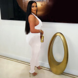 Summer Deep V-Neck Sleeveless Tight-Fitting Bodysuit Pocket Mesh Pants Set