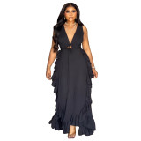 Sexy Chic Ruffle High Waist Hollow Strap Plus Size Dress