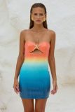 Spring Summer sequined printed strapless slim Holidays women's dress