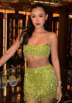 Slim sequins Trendy fashion tassel Strap skirt set Slim sequins Trendy fashion tassel Strap skirt set