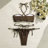 Plain Ribbed Shell Decoration Two Pieces Swimsuits bikinis