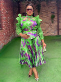 African women Plus Size print dress fashion top skirt two-piece set