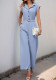 Women's summer elegant Turndown Collar sleeveless solid color straight jumpsuit