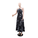 Women Off-Shoulder Holidays Elegant Printed Halter Neck Dress