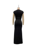 Summer solid color women Slash Shoulder Crop top high waist Bodycon skirt set