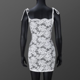 Women's See-Through slim Lace-Up Strap flower lace Bodycon dress