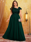 Women V Neck Pleated and Elegant Sequin Patchwork Chiffon Dress
