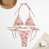 women's Sexy printed Low Back Two Pieces bikini swimsuit