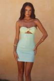 Spring Summer sequined printed strapless slim Holidays women's dress