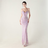 Women crystal diamond sequin embroidery Formal Party evening dress