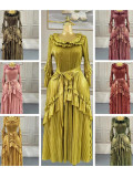 Plus Size Women Bell Bottom Sleeve Elegant Shiny Pleated Dress
