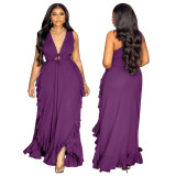 Sexy Chic Ruffle High Waist Hollow Strap Plus Size Dress