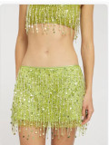 Slim sequins Trendy fashion tassel Strap skirt set