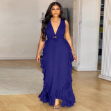 Sexy Chic Ruffle High Waist Hollow Strap Plus Size Dress