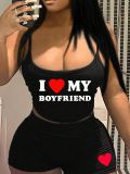 Summer trendy women's Printed Strap two piece shorts set