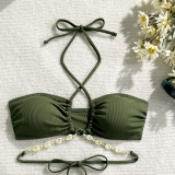 Plain Ribbed Shell Decoration Two Pieces Swimsuits bikinis