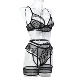 Women Hollow Mesh Wave Ruffle Edge See-Through Sexy Lingerie Set