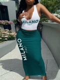 Summer printed vest long skirt 2-piece set