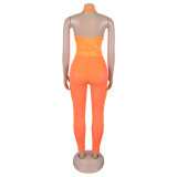 Summer Deep V-Neck Sleeveless Tight-Fitting Bodysuit Pocket Mesh Pants Set
