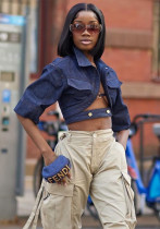 Fashion Turndown Collar sexy Crop Denim jacket top for women Fashion Turndown Collar sexy Crop Denim jacket top for women