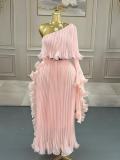 Plus Size Women African Elegant Long Sleeve Pleated Dress